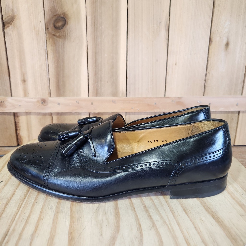Mezlan Havana Shoes Mens 9.5 M Black Leather Tassel Loafers Brogue Dress Spain